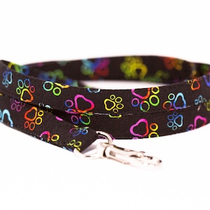 Rainbow Paw Print Lanyard: Black Cotton Fabric ID Badge Holder