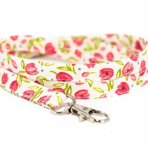 Red Tulip Lanyard: Cream Floral Cotton ID Badge Holder