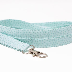 Metallic polka dots on light blue lanyard, optional breakaway, 1/2&quot; wide, skinny fabric lanyard, badge holder, ID strap, key fob