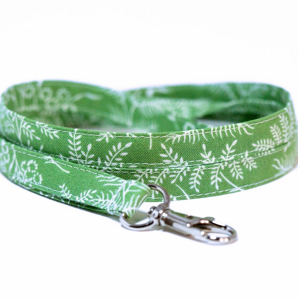 Green leaves lanyard, optional breakaway, 1/2" wide skinny fabric lanyard, badge holder, ID strap, key fob