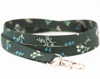 Rifle Paper Co. lanyard, floral on dark green, optional breakaway, 1/2" wide, skinny fabric lanyard, badge holder, ID strap, key fob