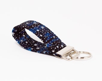 Stars in the night sky mini key fob, 100% cotton fabric, key holder, wristlet, keychain