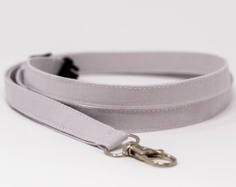 Silver gray solid color lanyard, minimalist lanyard, optional breakaway, 1/2" wide, skinny fabric lanyard, badge holder, ID strap, key fob