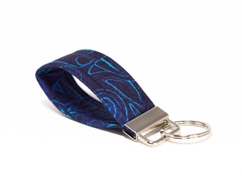 Ocean mini key fob in navy, 100% cotton fabric, key holder, wristlet, keychain, summer, beach