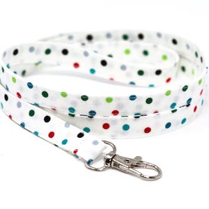 Polka Dot Cotton Lanyard: Skinny Fabric ID Badge Holder