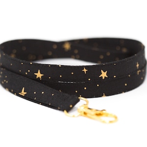 Rifle Paper Co. Gold Star Lanyard: Black Cotton Fabric ID Badge Holder
