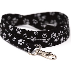 Paw Print Lanyard: Black & White Cotton ID Badge Holder
