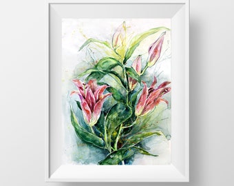 Aquarell Bild "Die Blumen", Aquarellkunst, Watercolor, Poster, Wohnzimmer, Schlafzimmer, Kinderzimmer DIN A3, DIN A4.