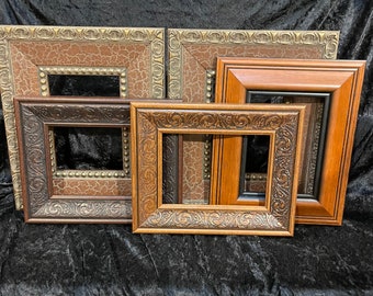 Lot of 5 5 x 7 Fancy Brown Wood Frames - Slightly Seconds