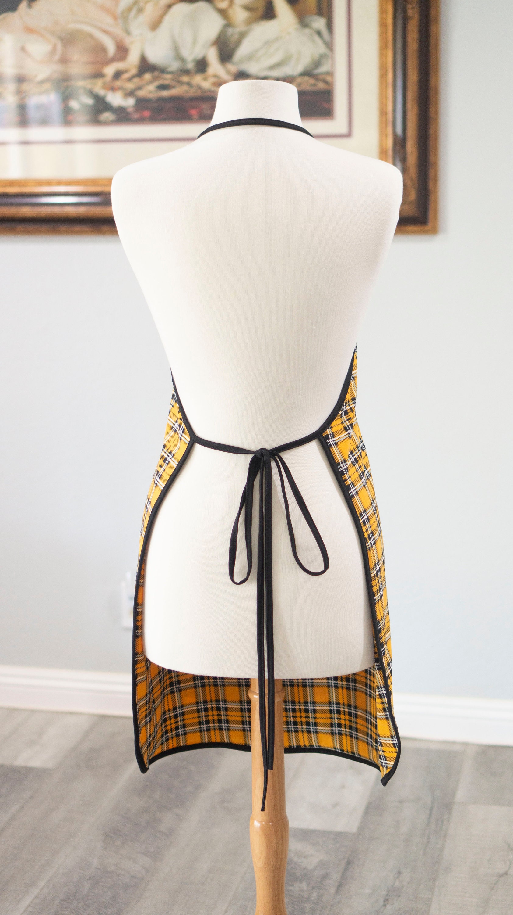 Yellow Plaid Apron Adult Size Apron Cute Patterned Apron Etsy