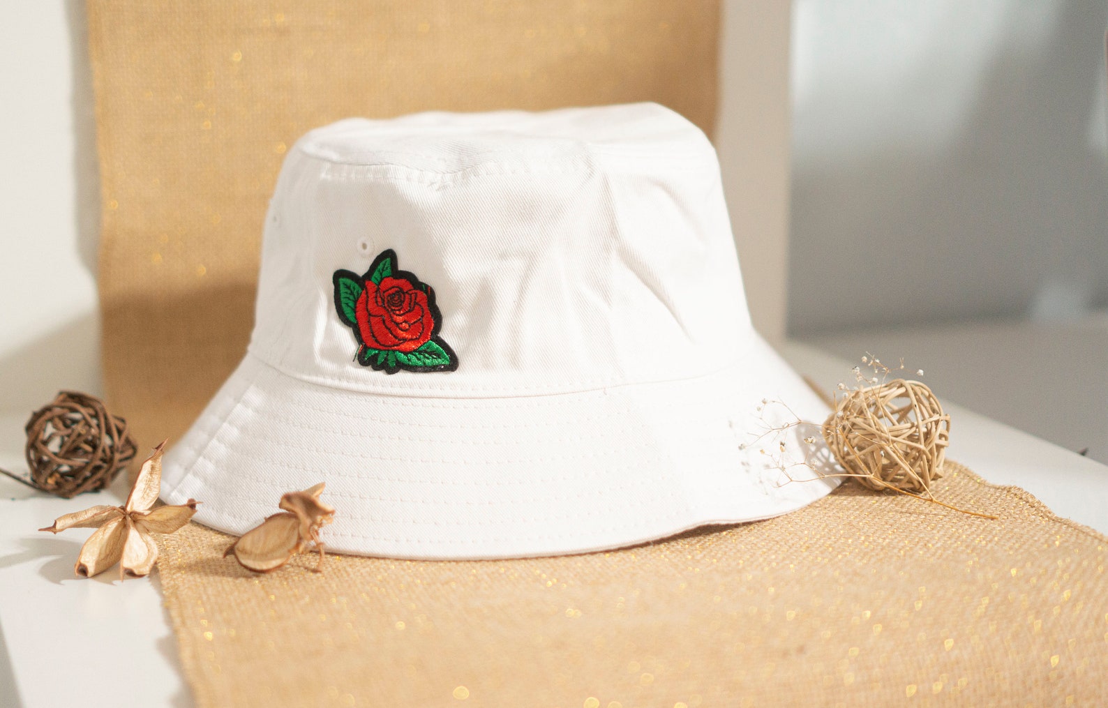 Unisex Rose Bucket Hat White Bucket Hats With Patches 100 Etsy