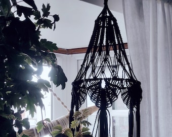 Eclectic black gothic macrame lamp shade boudoir unique fiberart
