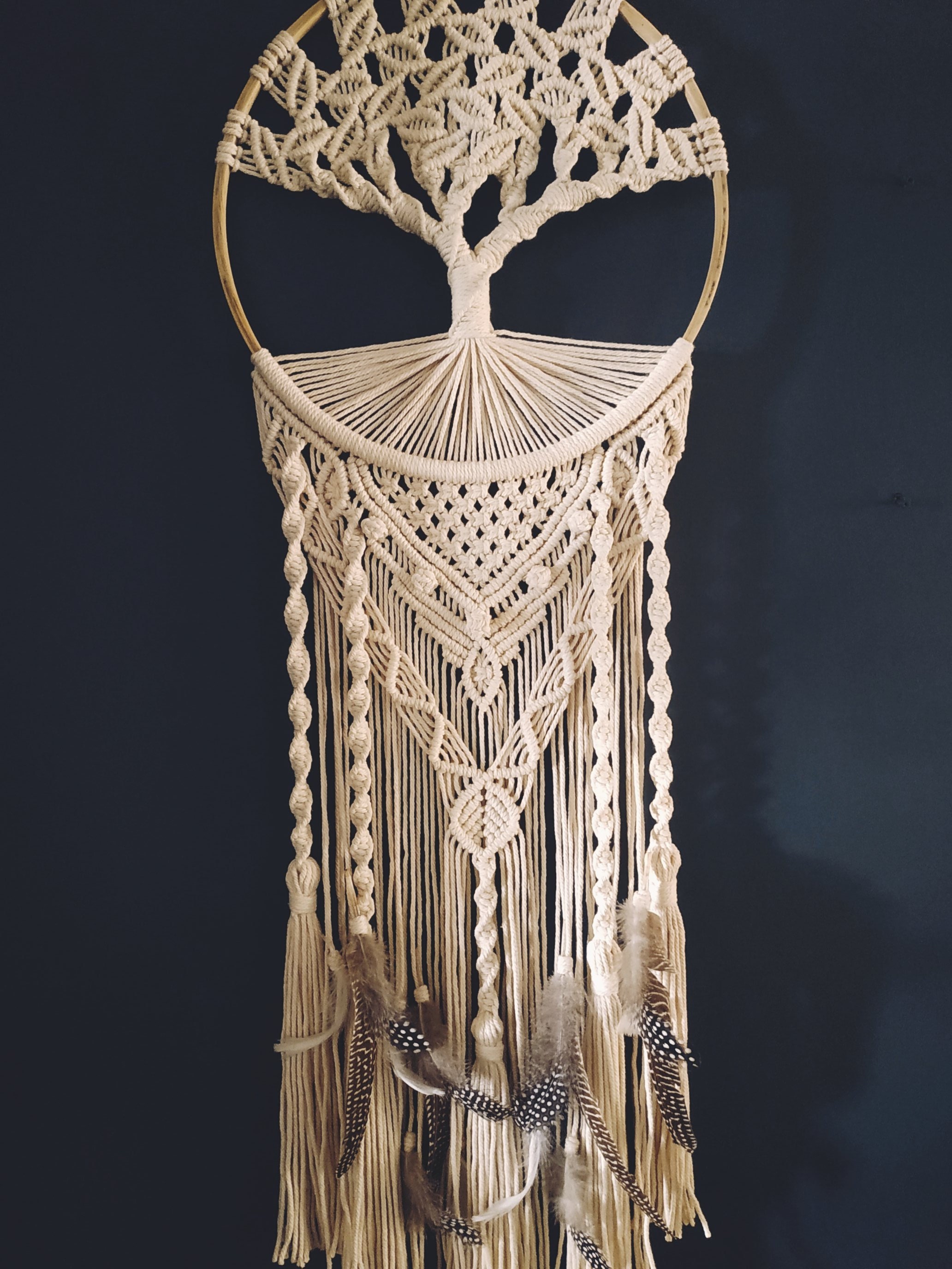 Gorgeous MACRAMÉ Dream Catcher Tree of Life Feathers Wall Decor BOHO ...