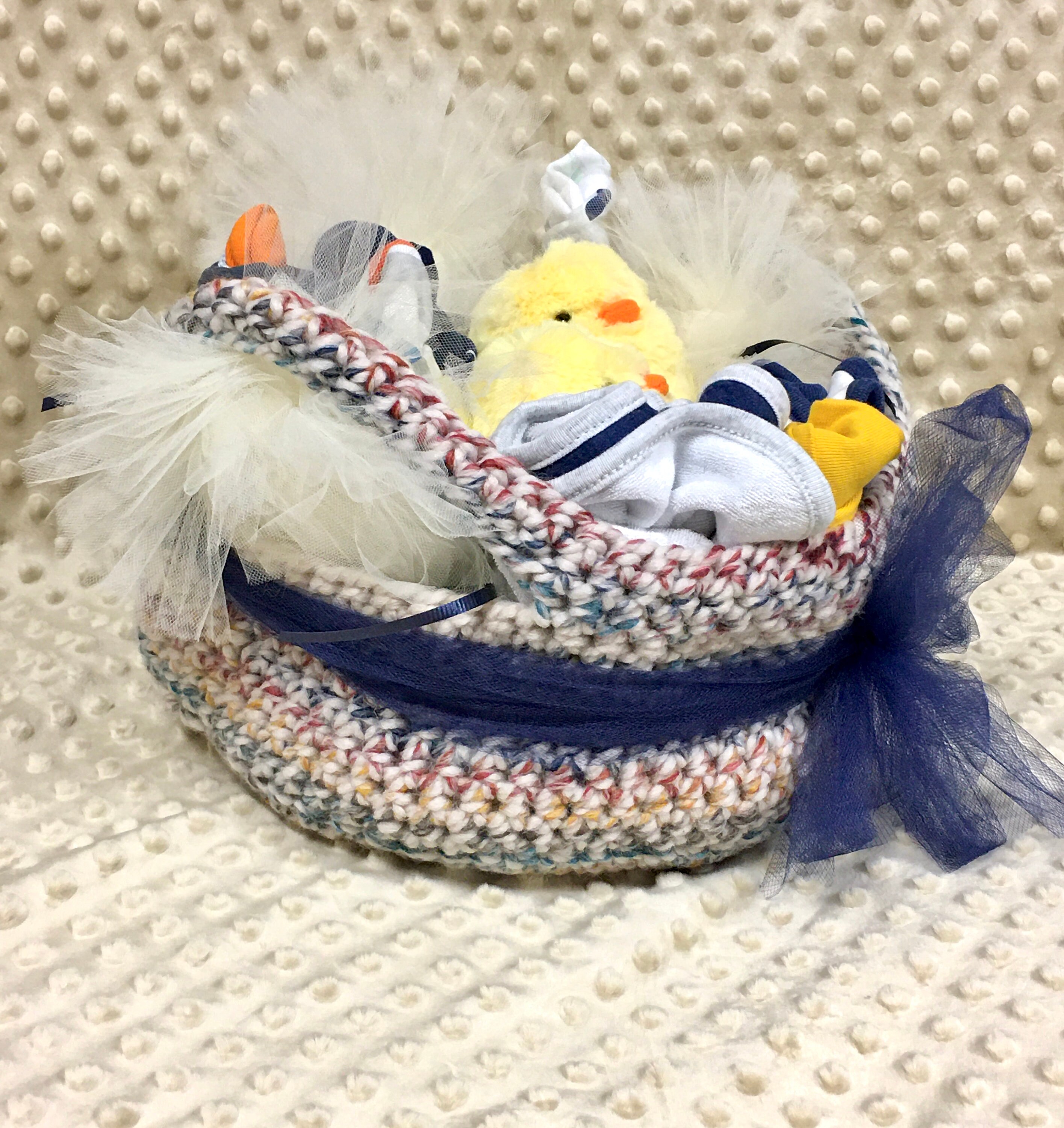 Crochet Baby Boy Basket Baby Shower Gift Baby Gift Basket Etsy UK