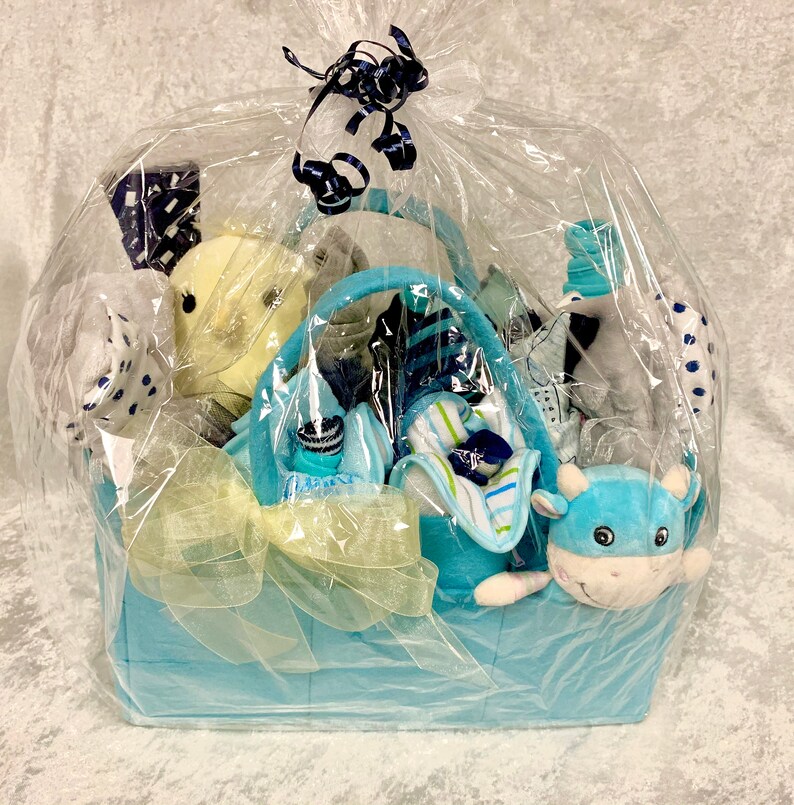 New Infant Gift Baby Boy Gift Corporate Grandson Collapsible Diaper Caddy Boy Gift Basket: Baby Shower Welcome Baby Basket