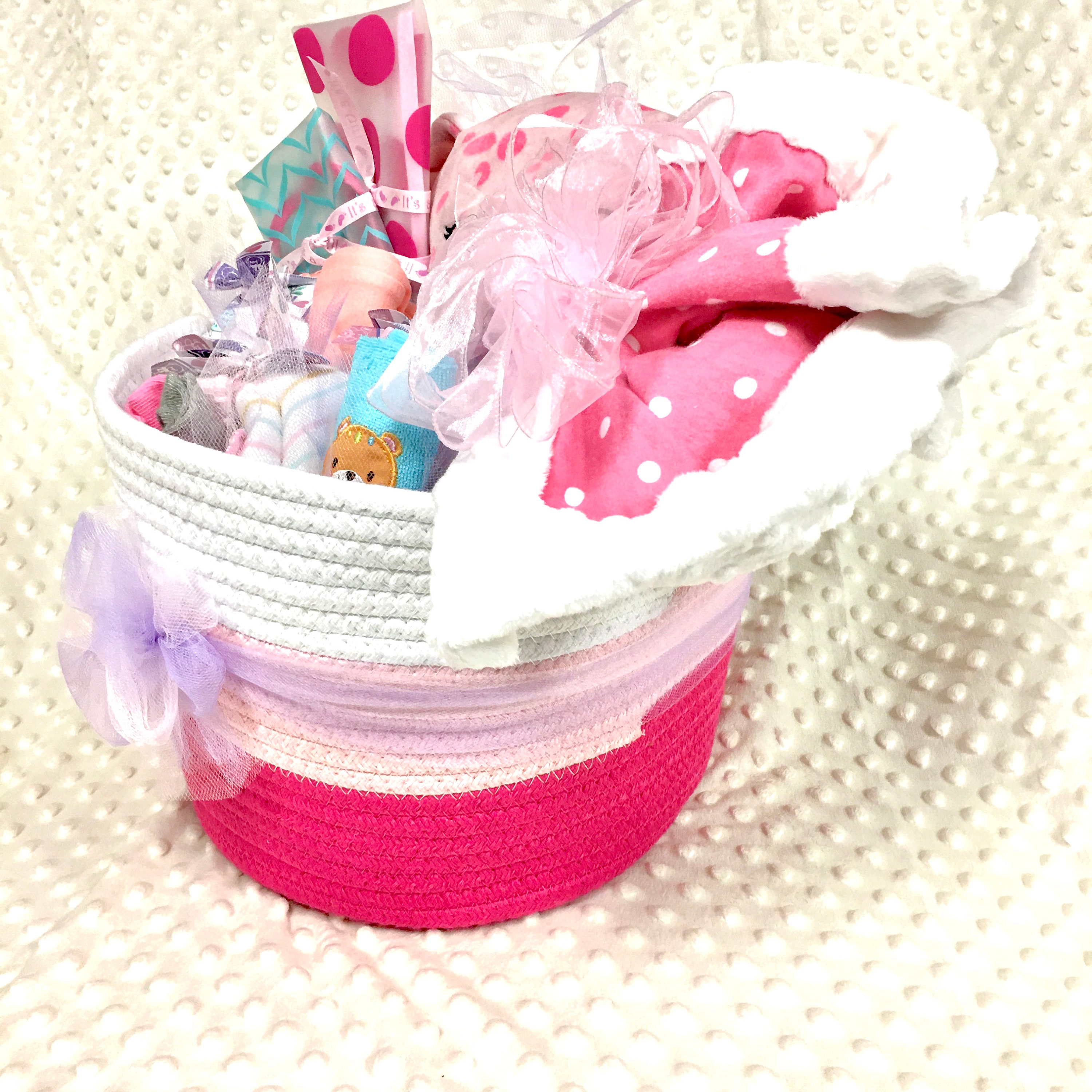Baby Pink Colorful Gift Basket Baby Girl Gift, Baby Gift, Baby