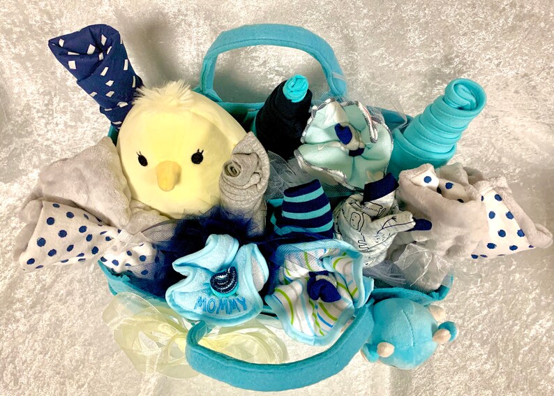 New Infant Gift Baby Boy Gift Corporate Grandson Collapsible Diaper Caddy Boy Gift Basket: Baby Shower Welcome Baby Basket