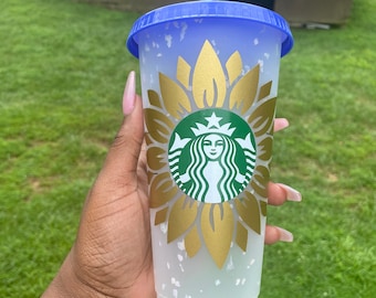 Gold Sunflower Confetti Color Changing Cup