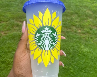 Yellow Sunflower Confetti Color Changing Cup