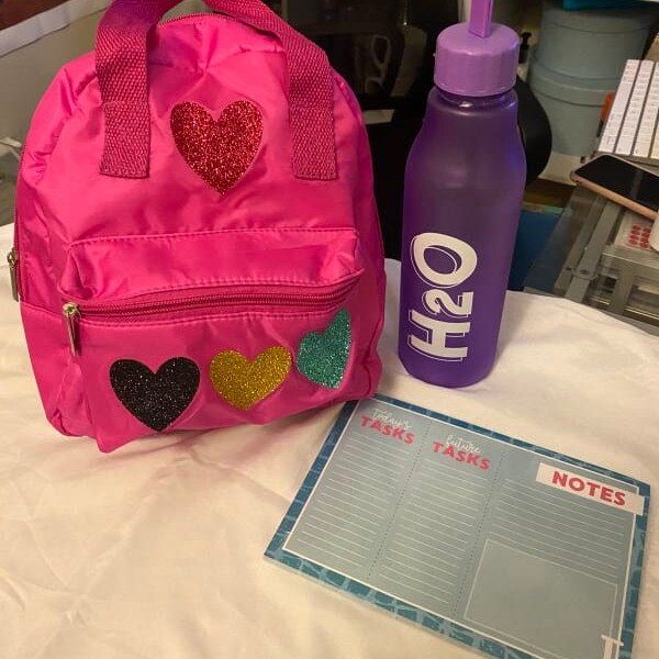 Spread Love Box, Pink backpack with hearts, Today’s Task Notepad, Water Bottle, Gift Box, Gift Set