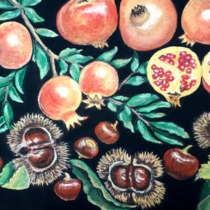 Pomegranates and Chestnuts Original Pastels Painting  Ripe fruits Art by PelagejArt 16 by 12&quot;
