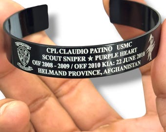 Custom Military Memorial Bracelet, Fallen Soldier Tribute, Personalized KIA Remembrance Cuff, Veteran Memorial Gift