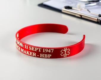 Personalized Medical ID Bracelet, Custom Emergency Information Cuff, Allergy Medication Condition Alert Bracelet