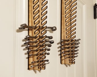 Tool Organizer - Hanging Wrench Rack - (7/32- 1-3/16) Standard & Metric (8mm-29mm) Glowforge laser cut file download .svg pdf cdr dxf .ai