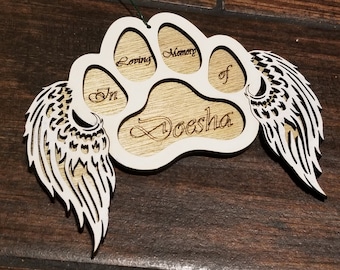 Dog Paw with Angel Wings Ornament - files for Glowforge Laser Cutting Machines .ai .dxf .svg .pdf .cdr digital download