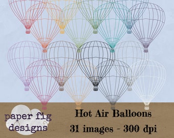 31 images 300 dpi Hot Air Balloon Digital Stamps