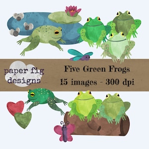 Five Green Frogs Clipart - 15 images 300 dpi