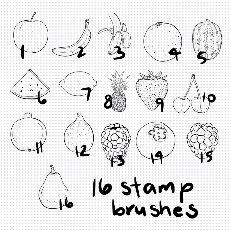Fruit Procreate Brushes - 16 Stamps Plus Bonus Pattern Brush - Etsy