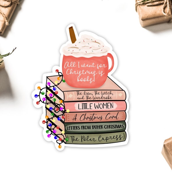 Bookmas Sticker, Christmas Book Stack Sticker, Christmas Book, Little Women Sticker, Narnia Sticker, A Christmas Carol Sticker, Bookish gift