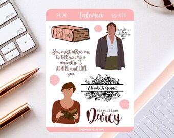 Jane Austen Stickers, Pride and Prejudice Stickers, Mr Darcy, Jane Austen Gifts, Bookish, Book Lover Gift