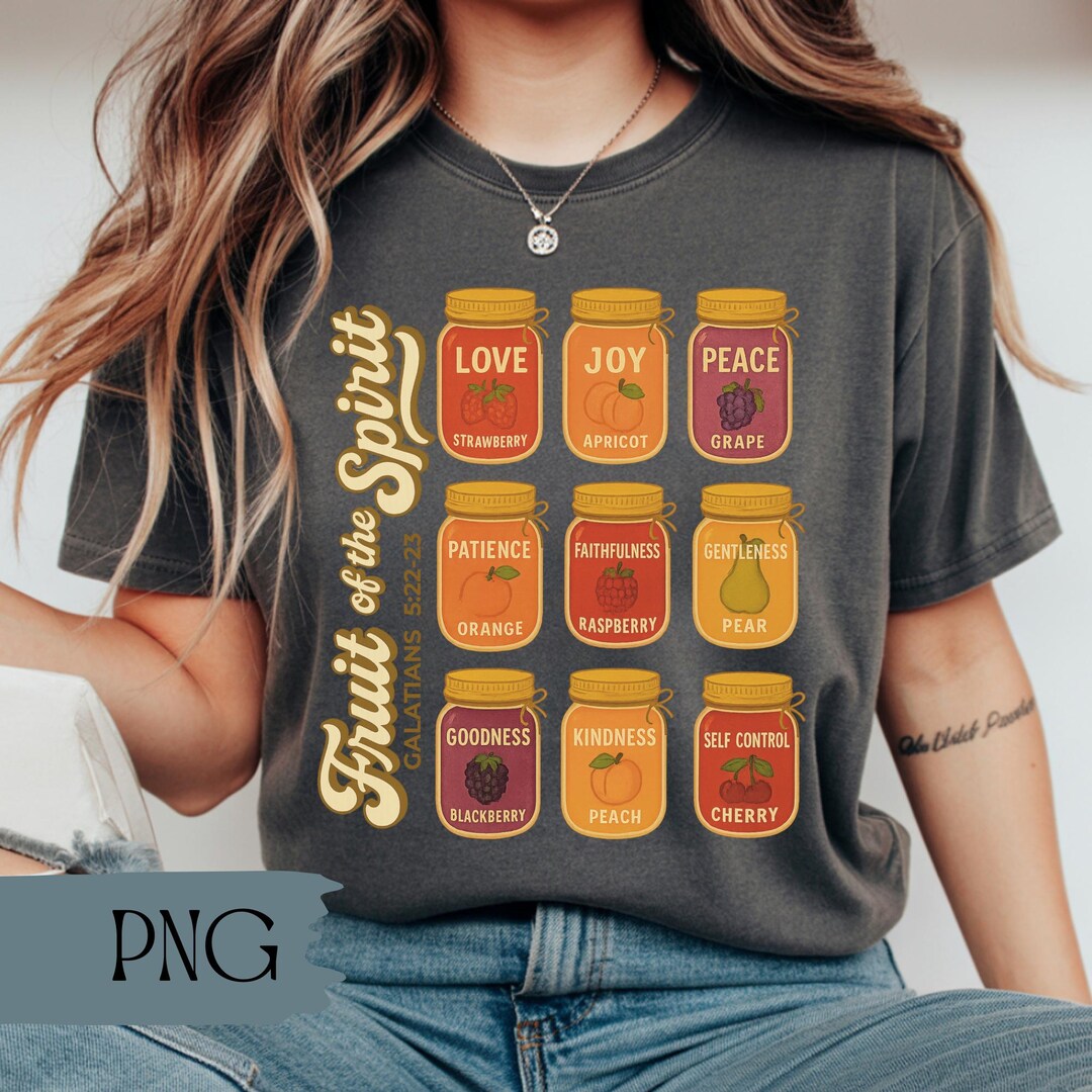 Retro Fruit of the Spirit Jam Jars, Bible Verse PNG, Christian Shirt ...