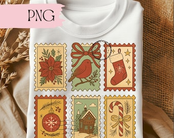 Sellos navideños vintage retro PNG, diseños otoñales de moda, diseños navideños DTF de moda, diseños de sublimación, DTF de temporada festiva