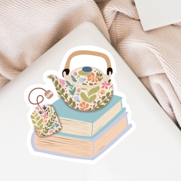 Tea and Books Sticker, Tea Time, Tea Bag Sticker, Book Stickers, Bookish Sticker, Book Planner Sticker, Boba Tea, Bibliophile, Bookish Gifts