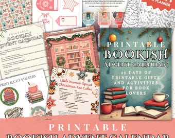 Calendario de Adviento de Libros Imprimible, 25 Días de Regalos y Actividades para Lectores y Amantes de los Libros, Calendario de Adviento de Libros Digital