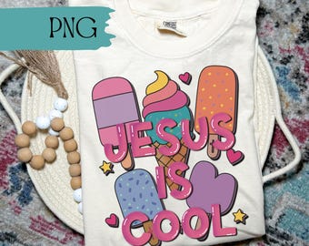 Jesús es genial, diseño de camiseta cristiana de verano para niños, PNG cristiano popular, PNG de Jesús de moda de verano, arte de camiseta con versículo bíblico, paletas PNG