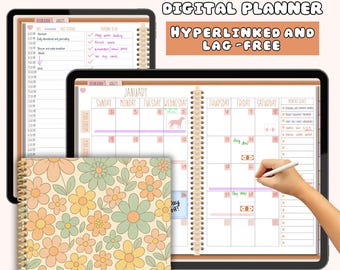 Planificador digital sin fecha de TaleMeCo, planificador semanal, agenda diaria, planificador mensual, planificador Goodnotes, sin retrasos y con hipervínculos.