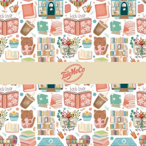 Bookish Seamless Pattern for Digital Papers Vinyl Fabric Surface Design Patterns for Print on Demand and Fabrics, Cat Lover Designs