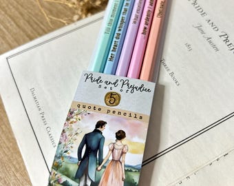 Pride and Prejudice Quote Pencil Set, Jane Austen, Pride and Prejudice Gifts, Bookish Merch, Book Merch, Bookish Things, Mr Darcy and Lizzy