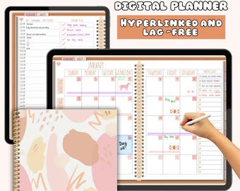 Planificador digital sin fecha de TaleMeCo, planificador semanal, agenda diaria, planificador mensual, planificador Goodnotes, sin retrasos y con hipervínculos.