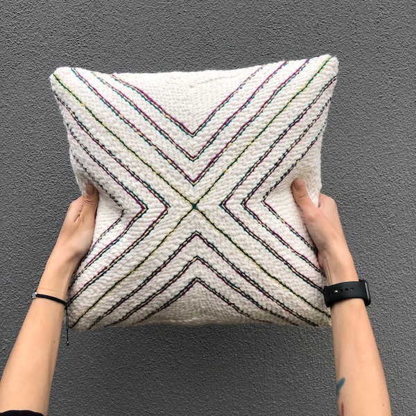 Punch Needle Embroidered Cushion Cover, Hand Tufted Pillow
