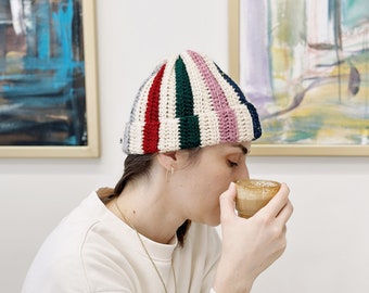 Upcycled Crochet Striped Scrap Beanie