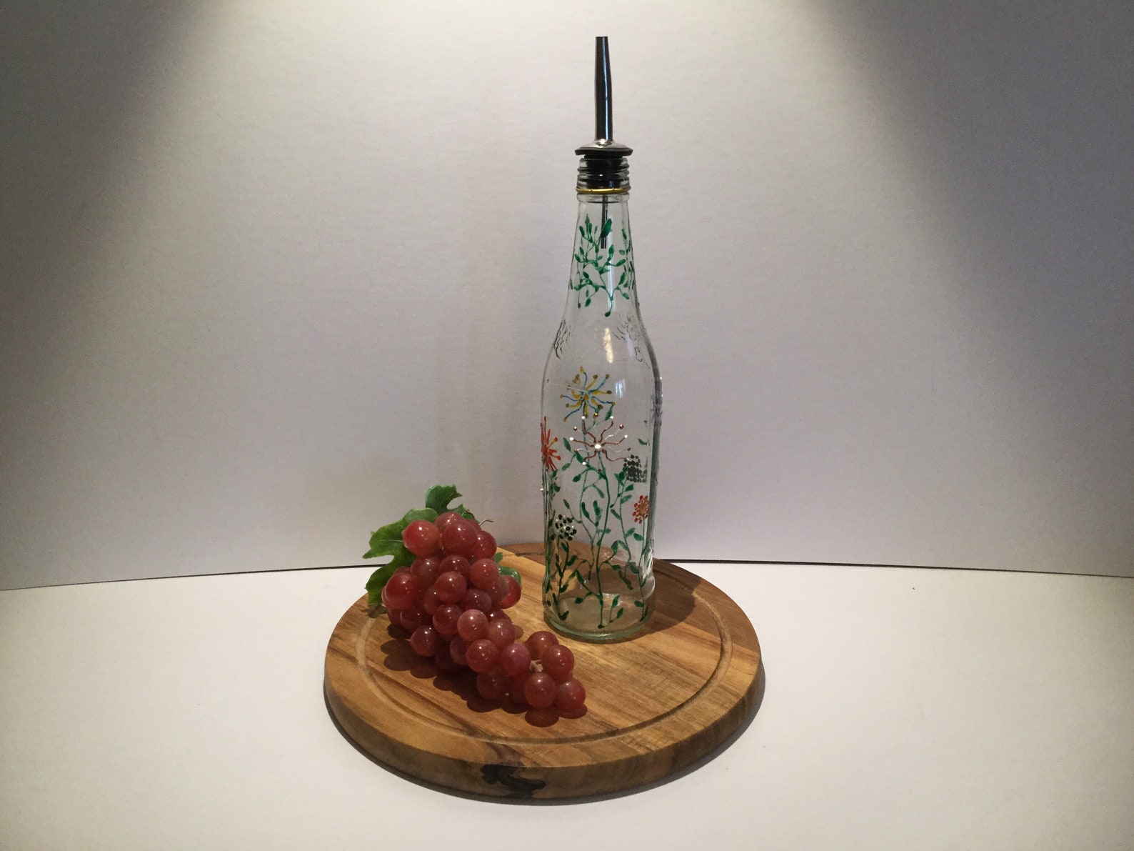 Hand painted olive oil bottle with a flower design olive oil Etsy