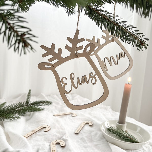 Weihnachtselch  personalisiert Rentier  Christbaumschmuck Weihnachtsdeko Baumkugel mit Name