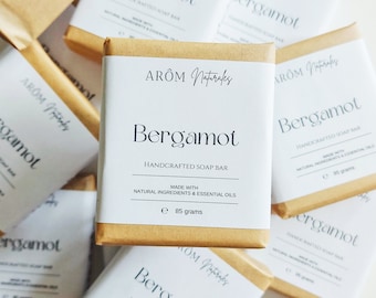 Bergamot Natural Soap Bar - 100% Natural Body Soap Bar with Essential Oils and Green Tea Powder - Plastic Free Packaging