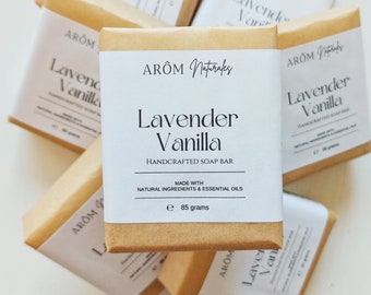 Barre de savon naturel à la lavande et à la vanille – Barre de savon pour le corps 100 % naturelle avec huiles essentielles – Emballage sans plastique