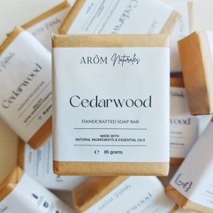 Cedarwood Natural Soap Bar - 100% Natural Body Soap Bar with Essential Oils and Dried Flowers - Plastic Free Packaging